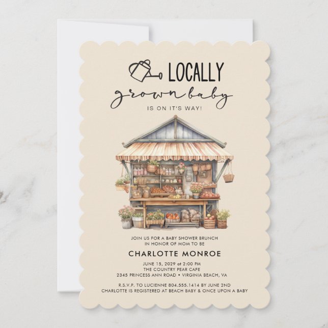 Invitación Baby Shower en el mercado de agricultores locales (Anverso)