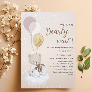 Invitación Baby Shower en globo brillante de apenas espera