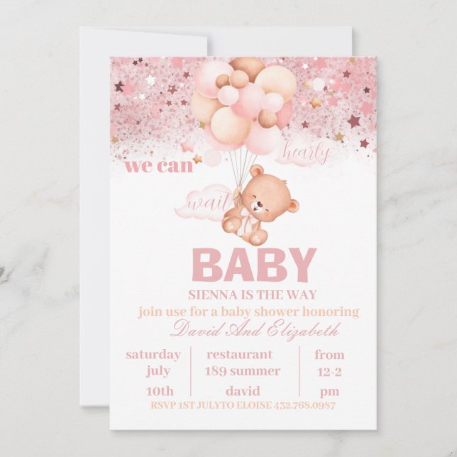 Invitación Baby Shower en globo de aire caliente de Teddy Bea (Anverso)