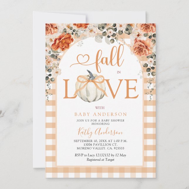 Invitación Baby Shower en la piel de calabaza blanca se enamo (Anverso)
