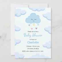 Invitación Baby Shower en nube simple y azul claro