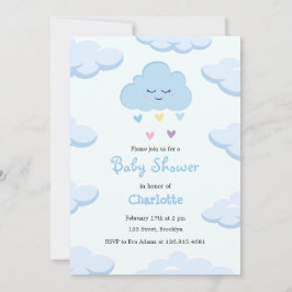 Invitación Baby Shower en nube simple y azul claro