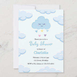 Invitación Baby Shower en nube simple y azul claro
