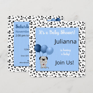 Invitación Baby Shower en papel azul dálmata