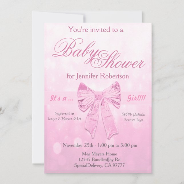Invitación Baby Shower en rosa y blanco (Anverso)