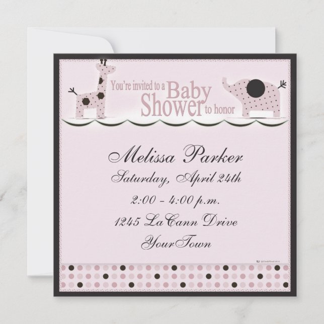 Invitación Baby Shower en rosado: Poka concuerda con la invit (Anverso)