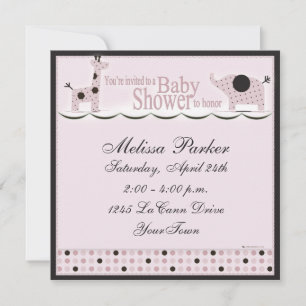 Invitación Baby Shower en rosado: Poka concuerda con la invit