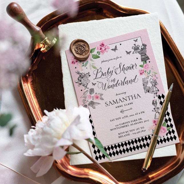 Invitación Baby Shower en un cuento de hadas en la Moda de Ma (Baby Shower in Wonderland Chic Floral Fairytale Invitation)