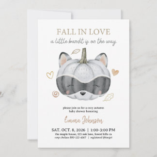 Invitación Baby Shower Enamorarse en Otoño Mapache Calabaza
