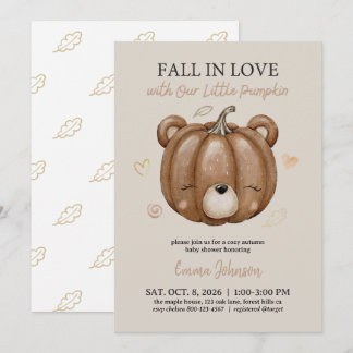 Invitación Baby Shower Enamórate Otoño Oso de Calabaza