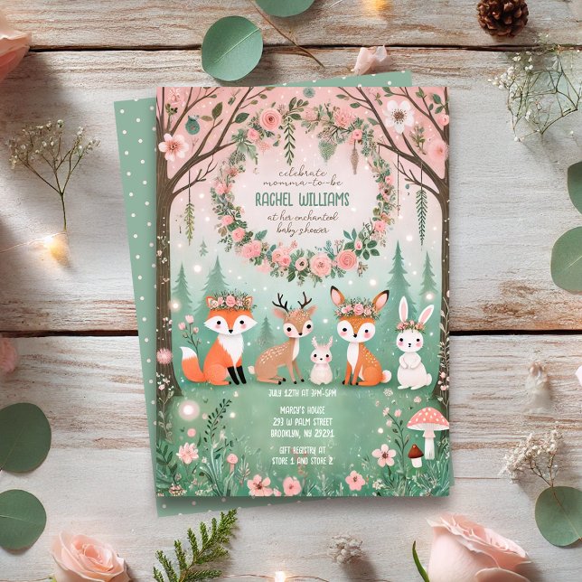 Invitación Baby Shower Encantado de las criaturas forestales  (Enchanted Woodland Forest Creatures Baby Shower Invitation
)