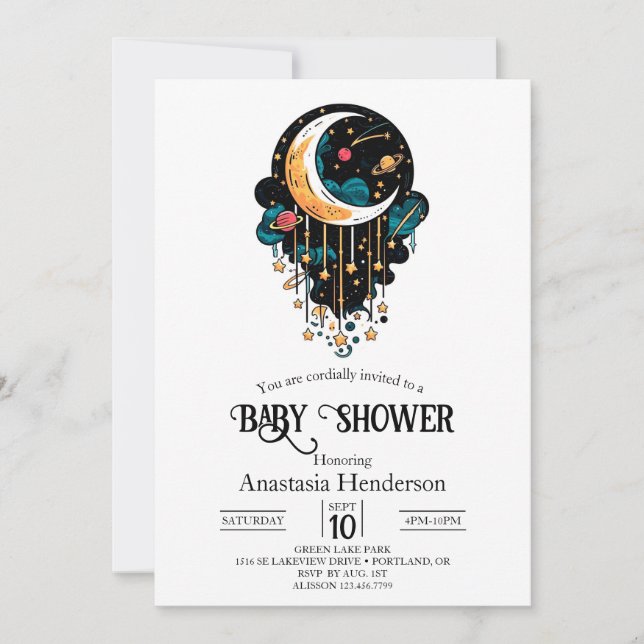 Invitación Baby Shower Enchanted Pastel Stars (Anverso)