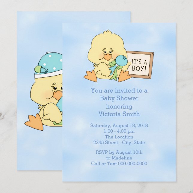 Invitación Baby Shower es un niño bebé pato (Anverso / Reverso)
