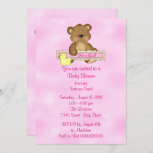 Invitación Baby Shower es un oso de peluche del chica