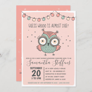 Invitación Baby Shower escandinavo rosado que se debe a búho
