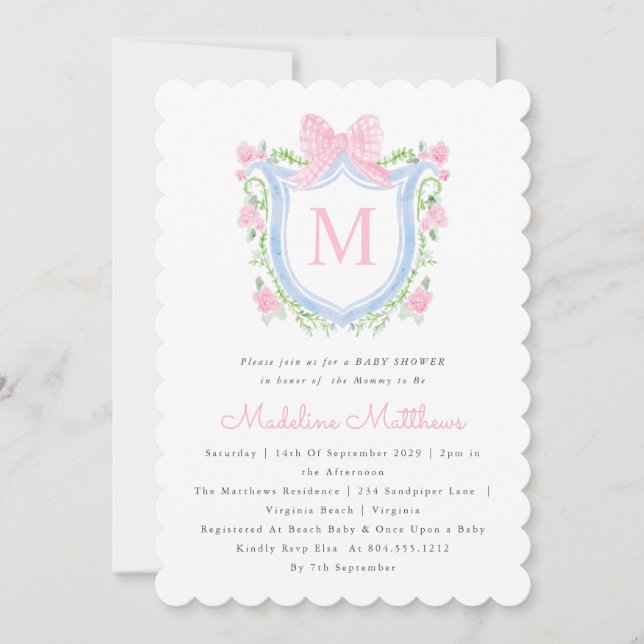 Invitación Baby Shower Escudo de color azul y rosa (Anverso)