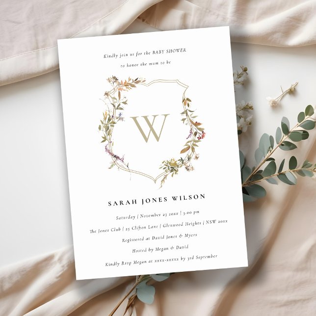 Invitación Baby Shower Escudo de flores silvestres Dusky Pink (Subido por el creador)