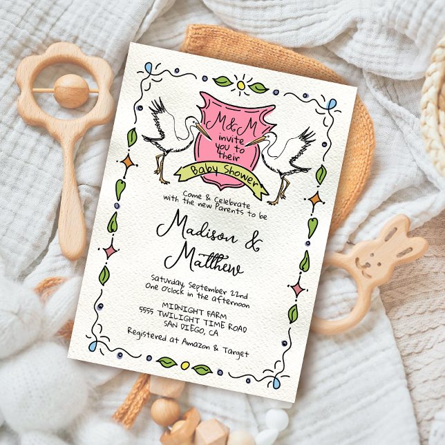 Invitación Baby Shower, Escudo de la cigüeña caprichosa (Subido por el creador)