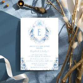 Invitación Baby Shower Escudo Floral Azul de Bow