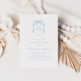 Invitación Baby Shower Escudo Monograma Blue Bow
