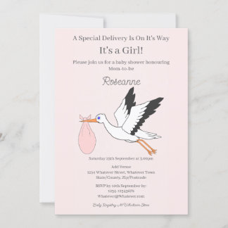 Invitación Baby Shower especial de la chica de la cigüeña de 