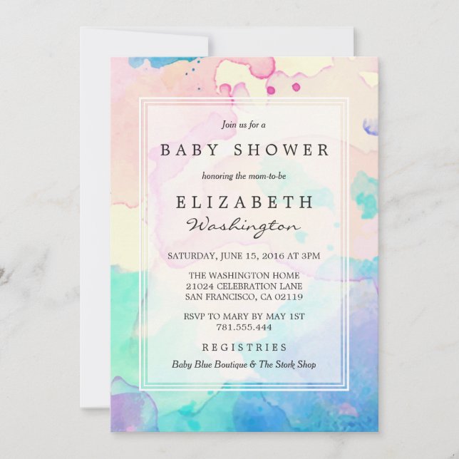 Invitación Baby Shower | Esplash acuático rosa azul y púrpura (Anverso)