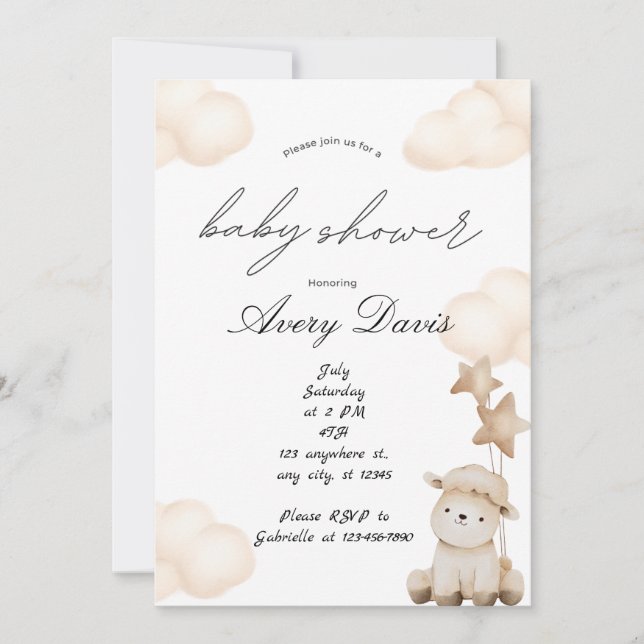 Invitación Baby Shower estéril de género (Anverso)