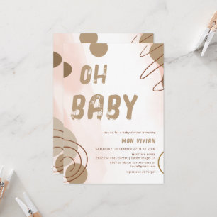 Invitación Baby Shower estético moderno Oh bebé beige