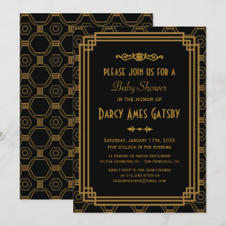 Invitación Baby Shower estilo Art Deco negro invita