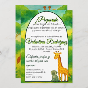 Invitación Baby Shower estilo Safari Editable jirafa mono