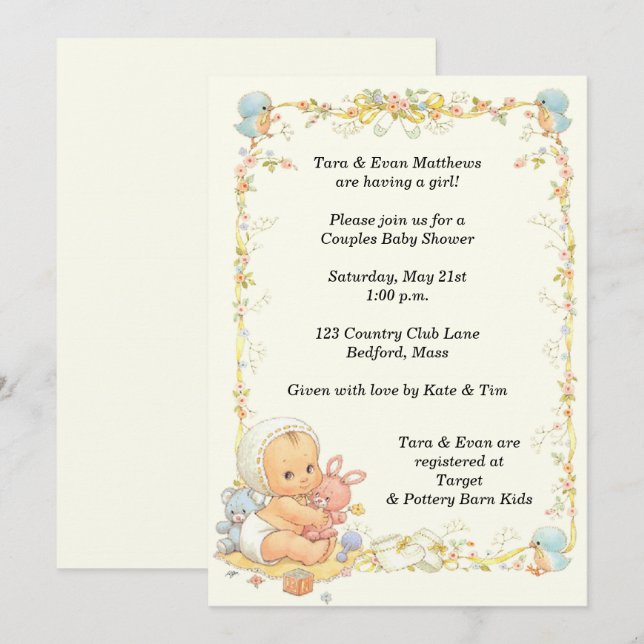 Invitación Baby Shower estilo vintage (Anverso / Reverso)