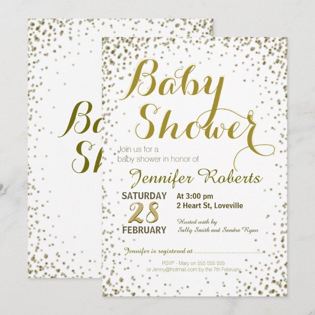 Invitación Baby Shower | Estrellas Purpurinas de oro (Anverso / Reverso)