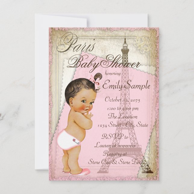 Invitación Baby Shower Étnica Vintage París (Anverso)
