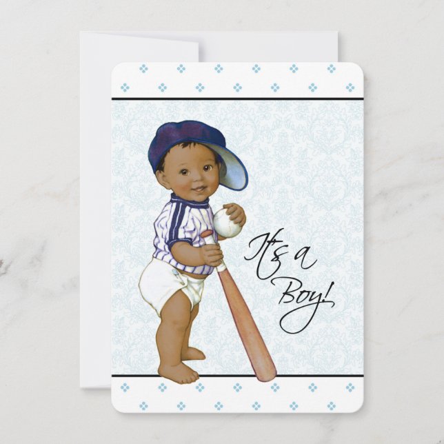 Invitación Baby Shower étnico de Damask azul (Anverso)