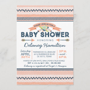 Invitación Baby Shower étnico de la tribu Boho y la marina