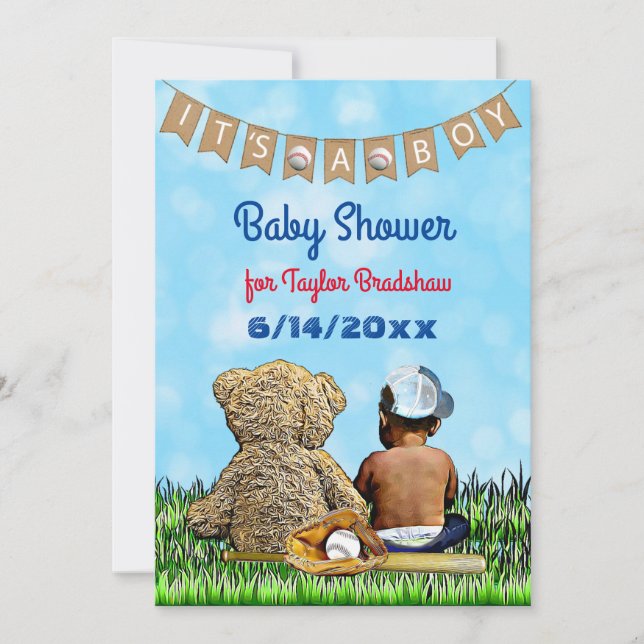 Invitación Baby Shower Étnico Temático del Béisbol (Anverso)