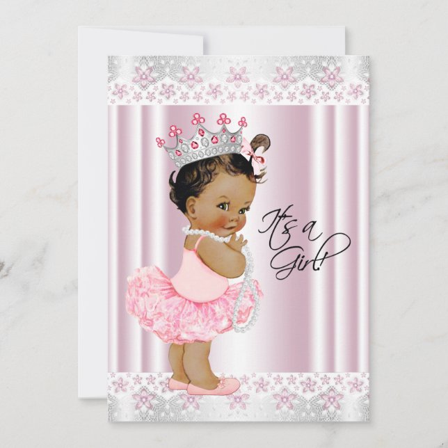 Invitación Baby Shower étnico Tutu Ballerina Pearl y Lace (Anverso)