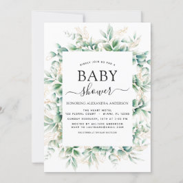 Invitación Baby Shower Eucalyptus Geométrico Botánico