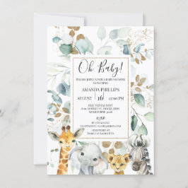 Invitación Baby Shower Eucalyptus Gold Safari Animales