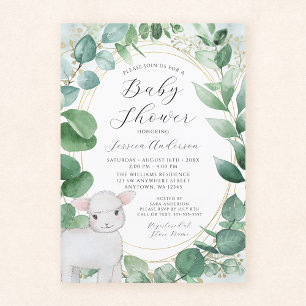 Invitación Baby Shower Eucalyptus Greenery Lamb