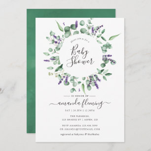 Invitación Baby Shower Eucalyptus Lavender Greenery