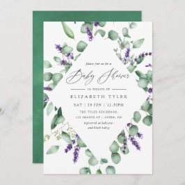 Invitación Baby Shower Eucalyptus Lavender Greenery