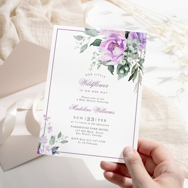 Invitación Baby Shower Eucalyptus Violet Flowers (Subido por el creador)