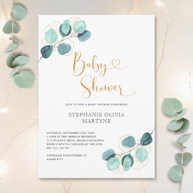 Invitación Baby Shower Eucalyptus Watercolor Botánico (Subido por el creador)