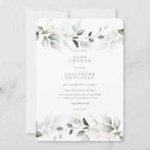 Invitación Baby Shower Eucalyptus Watercolor Gold