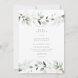 Invitación Baby Shower Eucalyptus Watercolor Gold