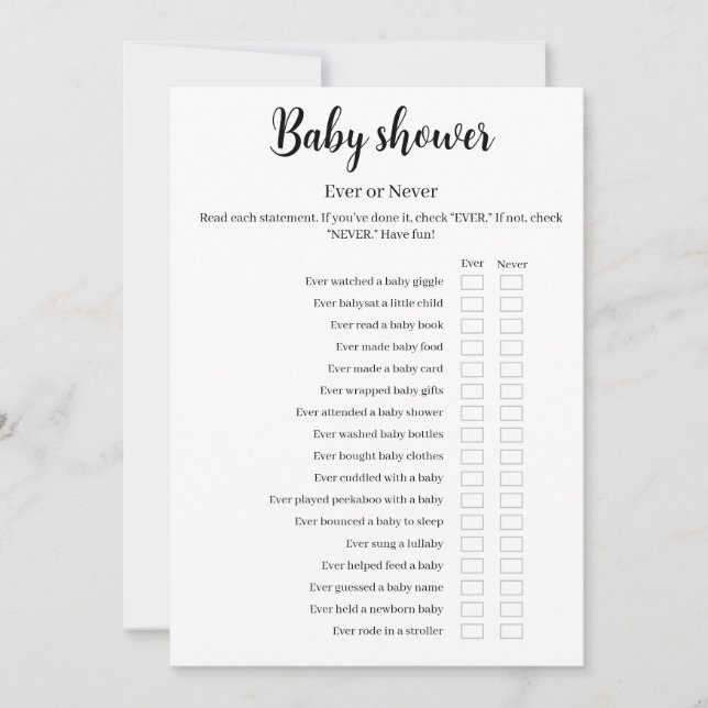 Invitación Baby Shower Ever or Never Game, Printable (Anverso)