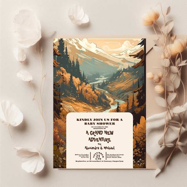 Invitación Baby Shower Evergreen de selva de montaña rusa (Subido por el creador)