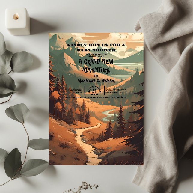 Invitación Baby Shower Evergreen de selva de montaña rusa (Subido por el creador)