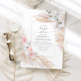 Invitación Baby Shower exótico de gramíneas y orquídeas blanc